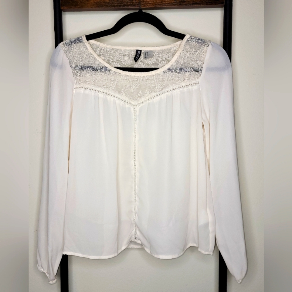 Lace Yoke delicate blouse top h&m 6 cream NWOT